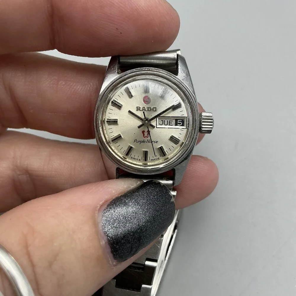 Vintage Rado Purple Horse Womens Watch 22mm Day Date NON WOKING For Parts 7